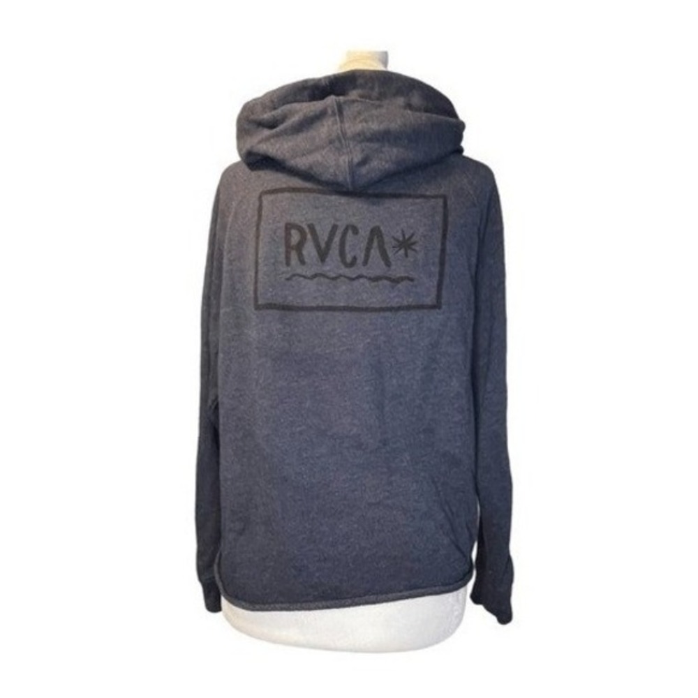 RVCA Logo Graphic Print Hoodie Sweatshirt Blue Fleece S